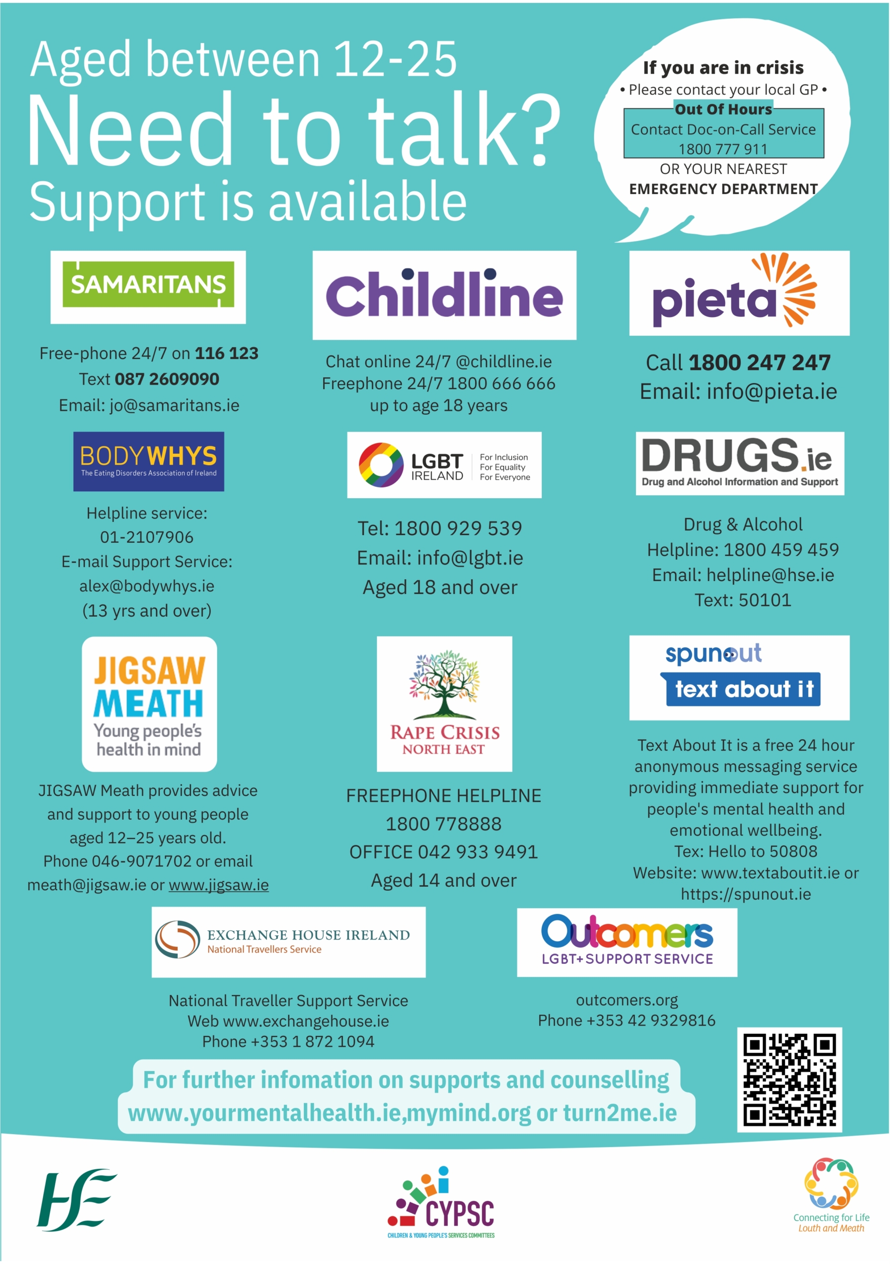 Aged between 12-25 Need to talk? Support is available